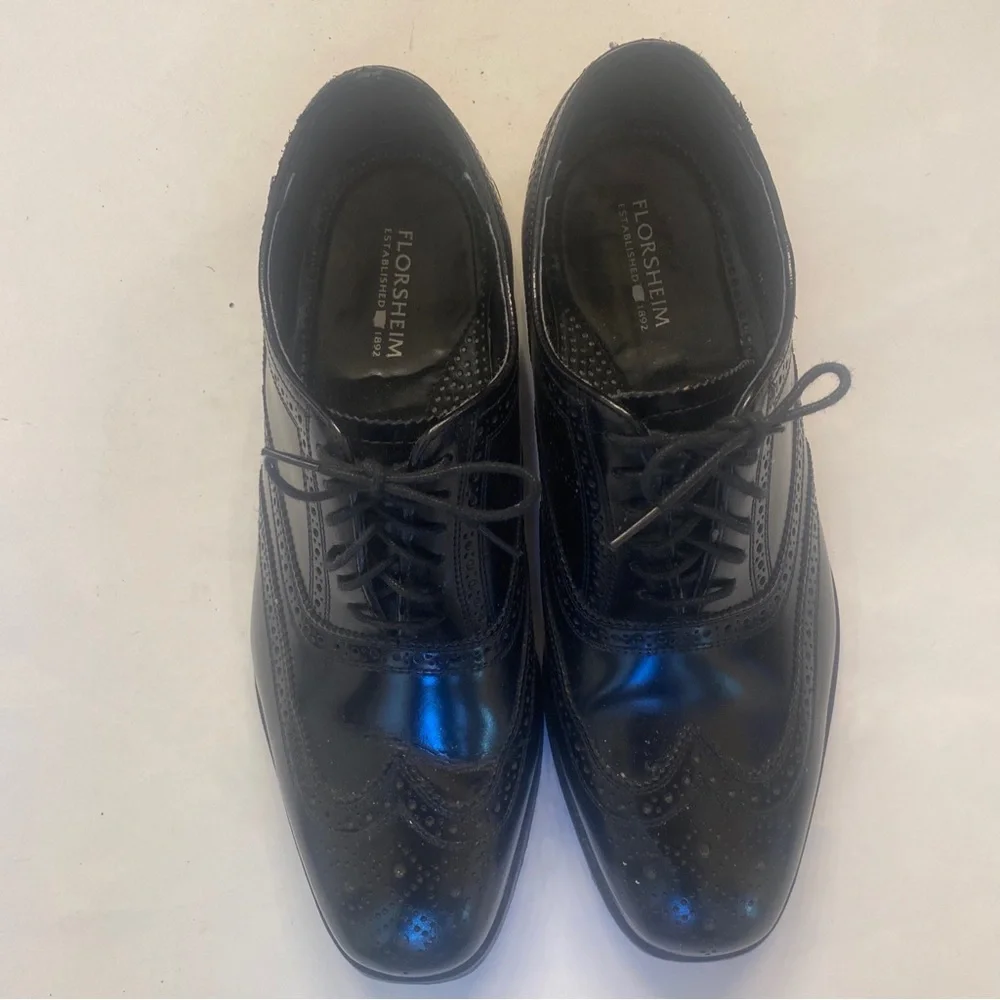 FLORSHEIM Black Wingtip Lace Up Dress Shoes Mens 9.5 D EUC lcsr $130